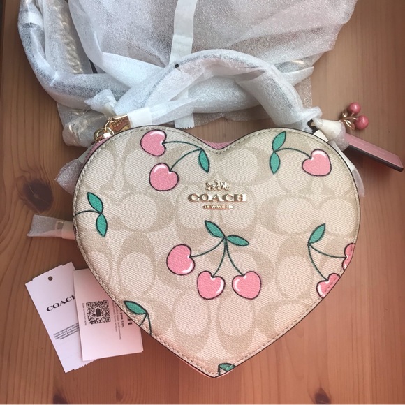 🍒❤️ Heart Crossbody In Signature Canvas With Heart Cherry Print - Picture 2 of 16